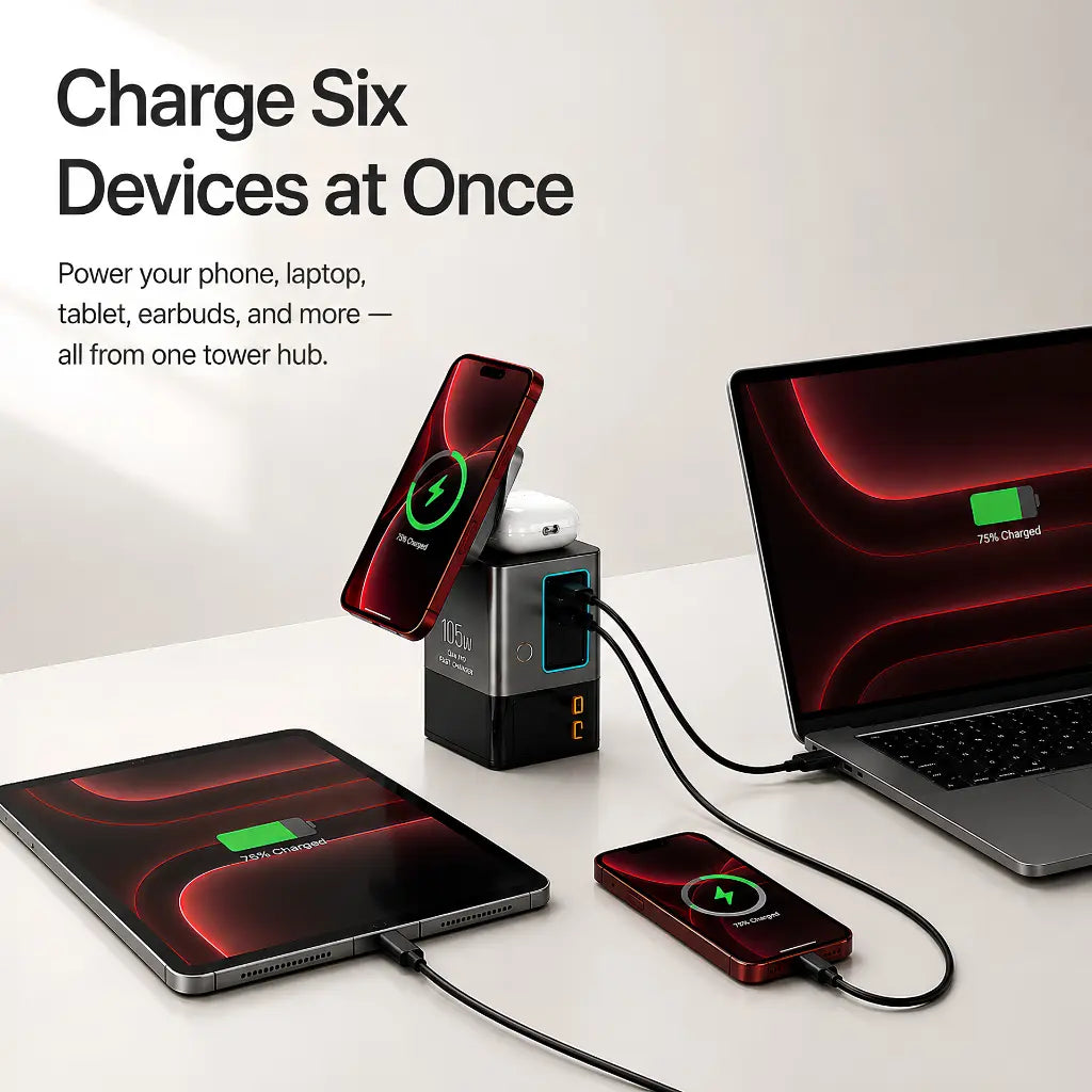 MagSafe charging station with built-in retractable charging cables