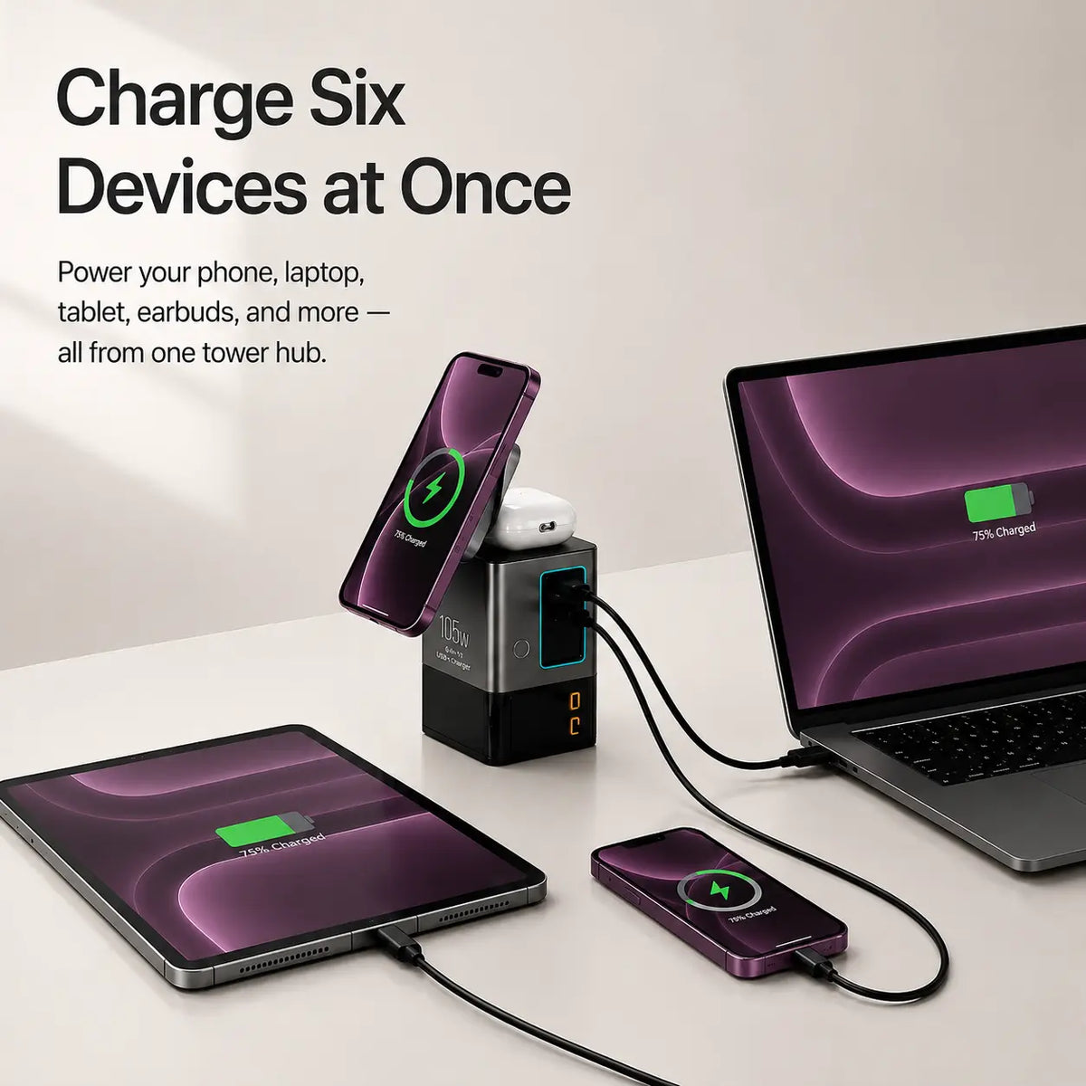 MagSafe charging station with built-in retractable charging cables.