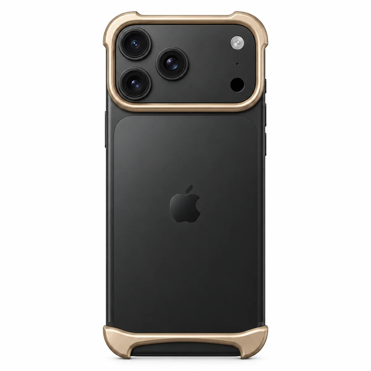 Gold two-piece metal phone bumper with an exposed back on a white background #color_Champagne Gold