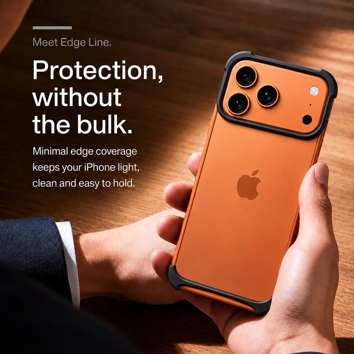 Black metal phone bumper in a close-up of the sculpted camera surround #color_Midnight Black