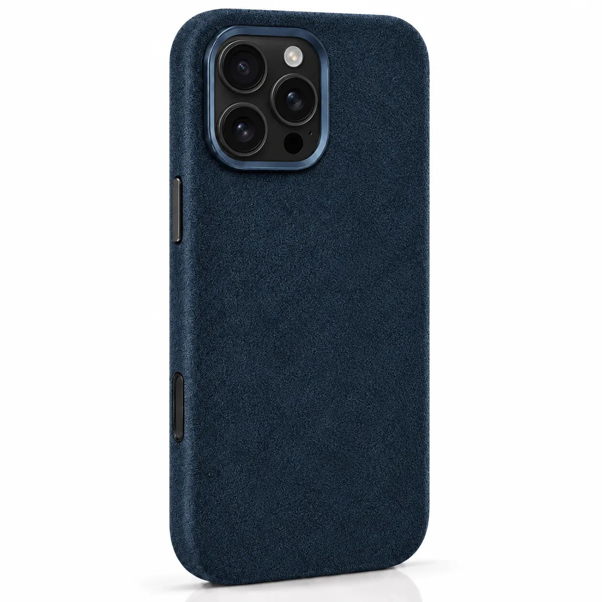 Deep blue fabric phone case with a compact square camera opening and dark blue rim. #color_Deep Blue
