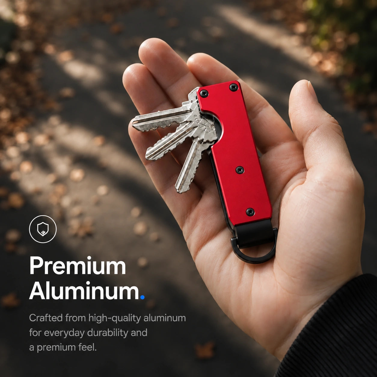 Crimson Red compact tracking key organizer showing the exterior finish #color_Crimson Red