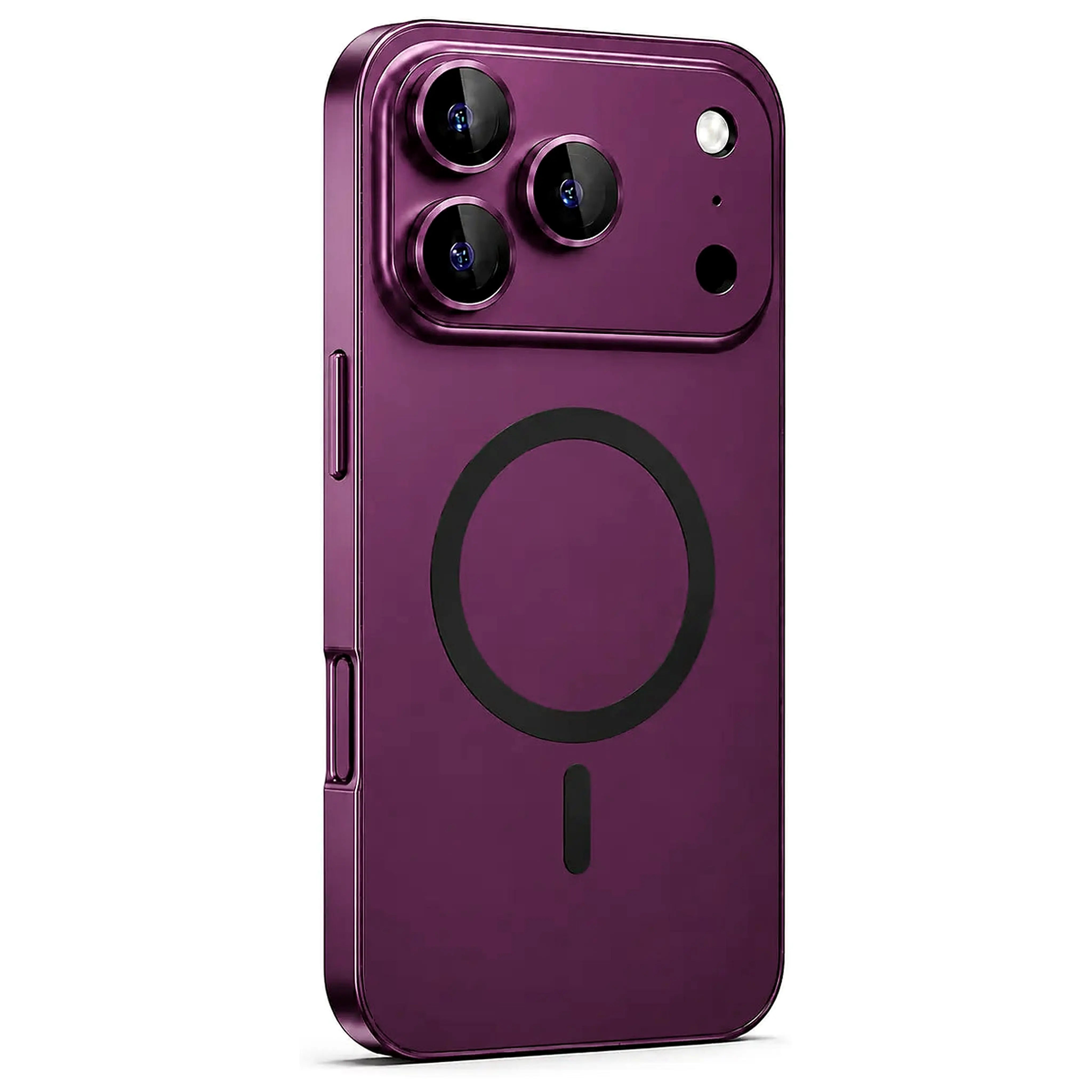 Burgundy metal magnetic phone case with a wide camera surround, shown from the rear on white #color_Burgundy