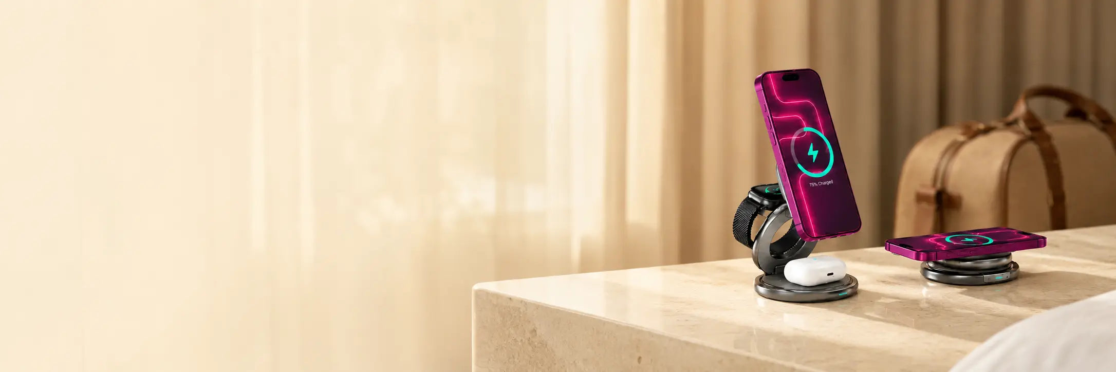 Foldable 3-in-1 Qi2 charging station for iPhone Apple Watch and AirPods