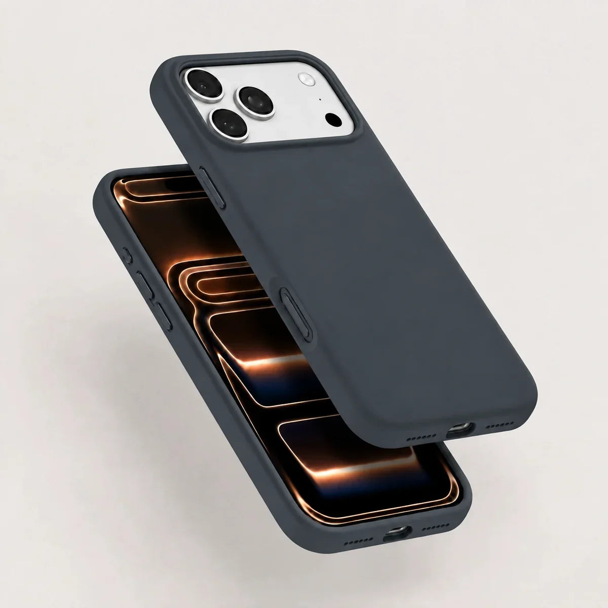 Graphite silicone phone case shown from the front and rear #color_Graphite