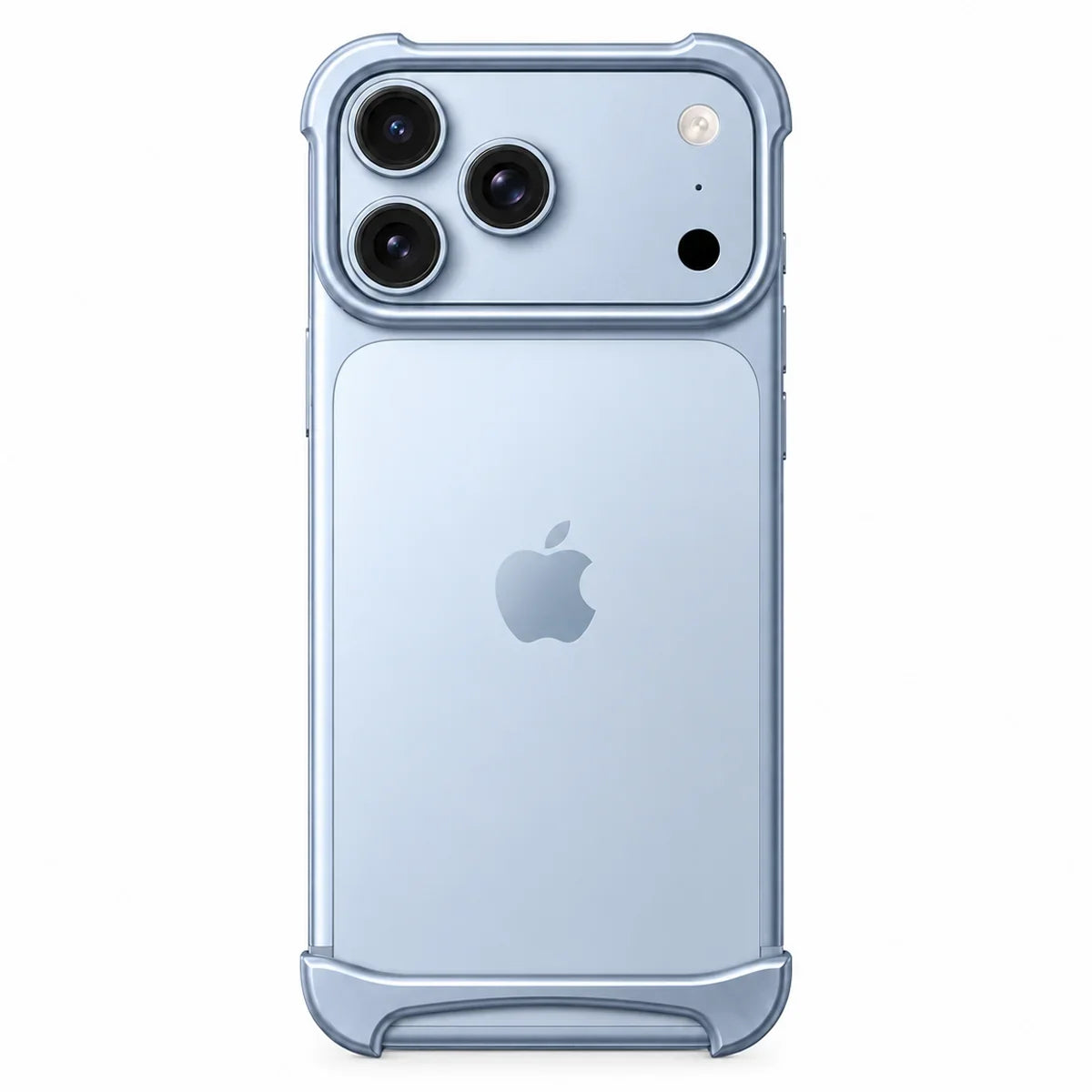 Light blue two-piece metal phone bumper with an exposed back on a white background #color_Glacier
