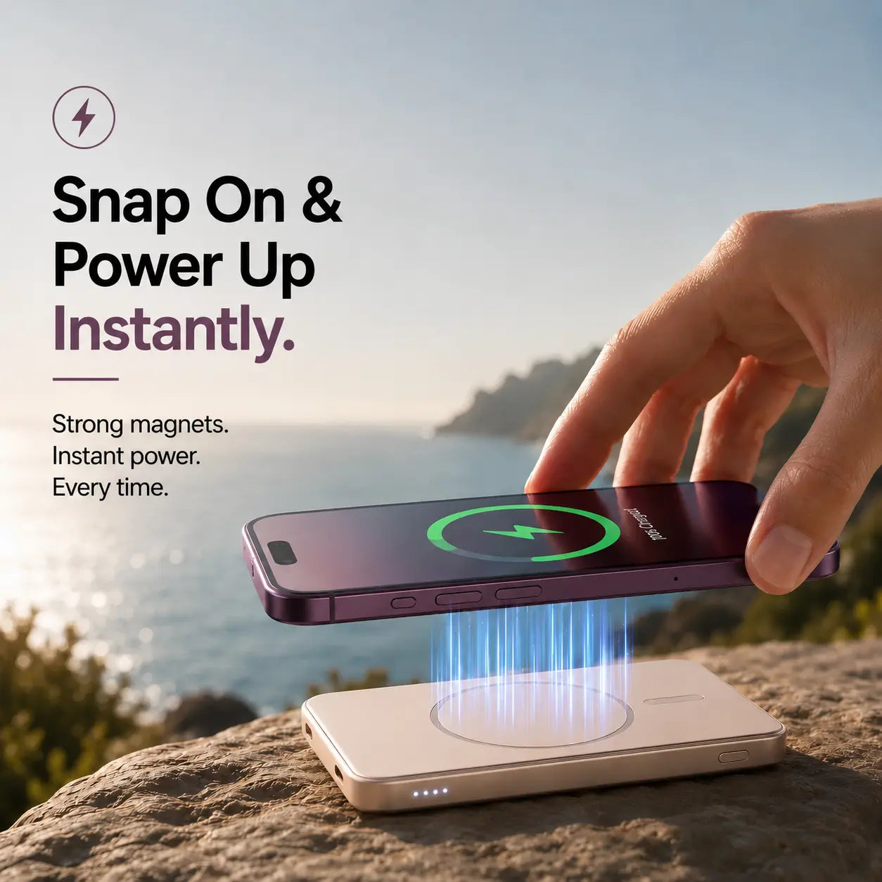Titanium Stone Gray slim magnetic power bank with magnetic charging alignment #color_Titanium Stone Gray