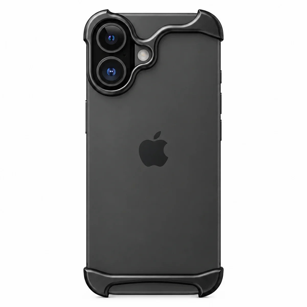 Black two-piece metal phone bumper with exposed phone back on a white background #color_Midnight Black