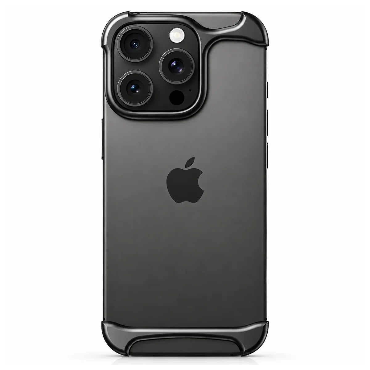 Black two-piece metal phone bumper with exposed phone back on a white background #color_Midnight Black