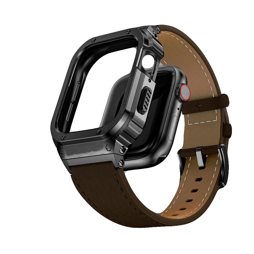 Premium Leather Band with Stainless Steel Case for Apple Watch