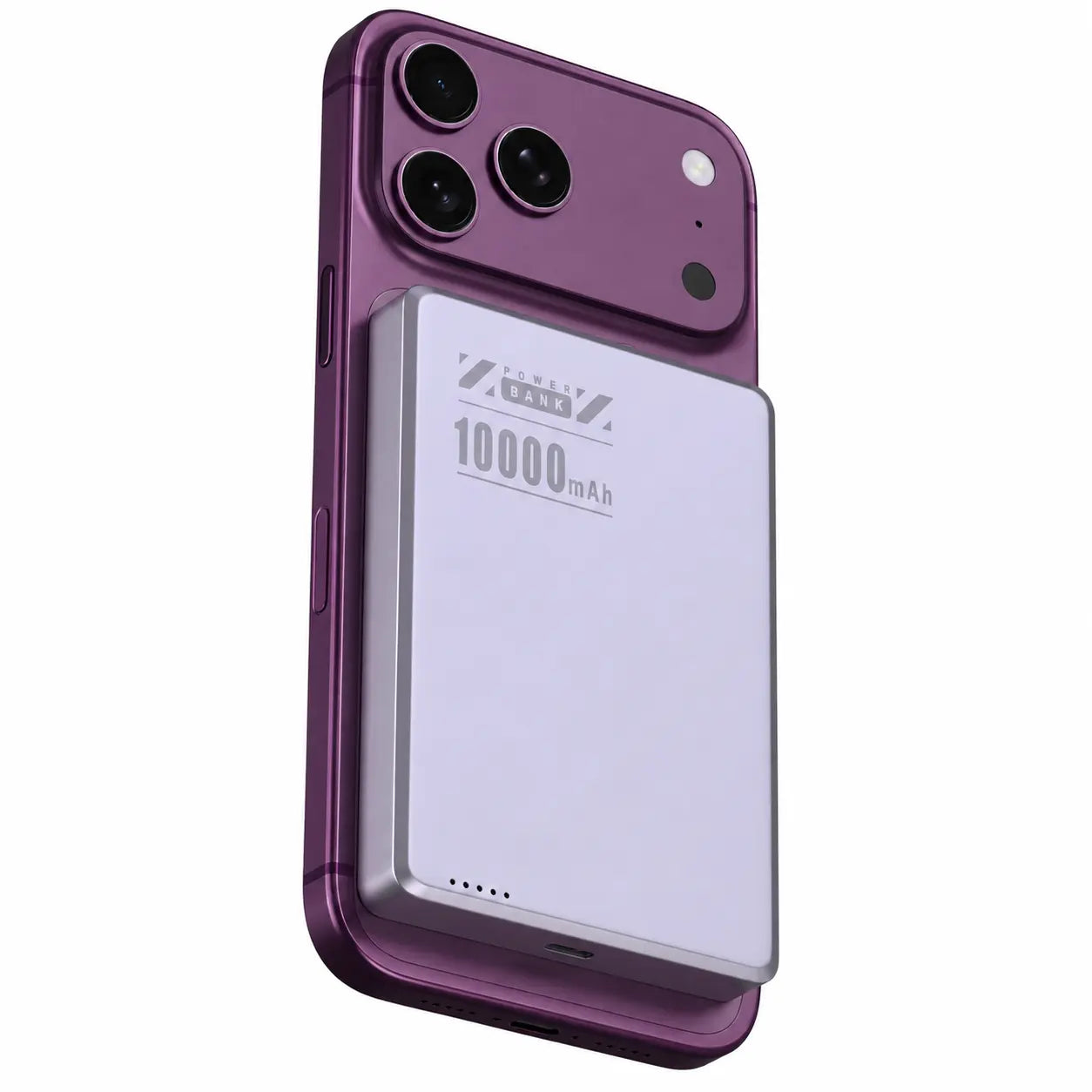 Lavender slim magnetic power bank on a phone with a larger battery #color_Lavender