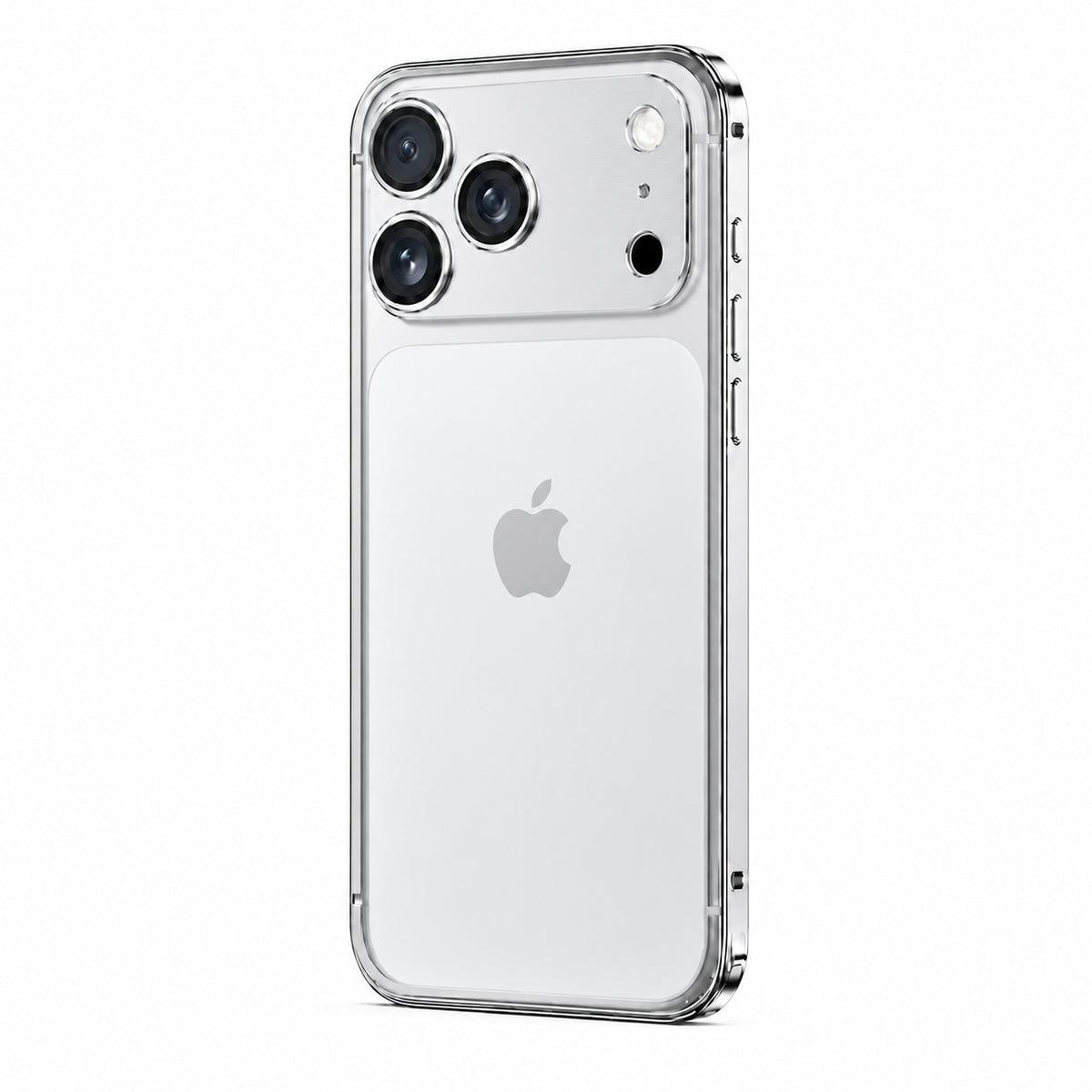 Titanium Silver aluminum phone bumper with an open back and wide camera protection #color_Titanium Silver