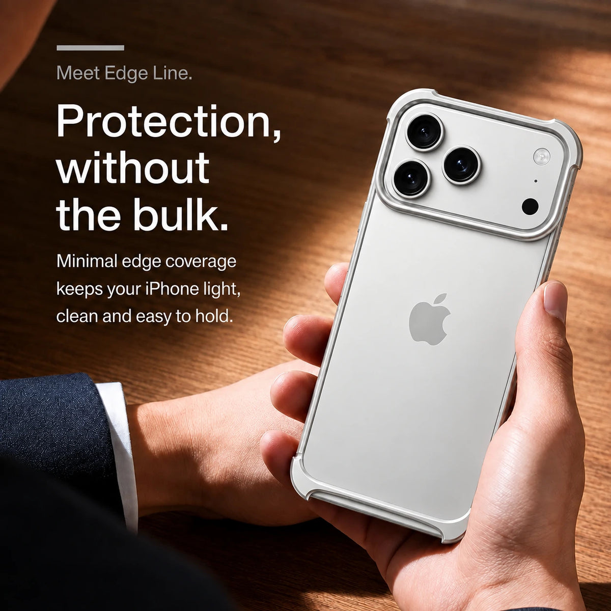 Silver metal phone bumper in a close-up of the sculpted camera surround #color_Titanium Silver