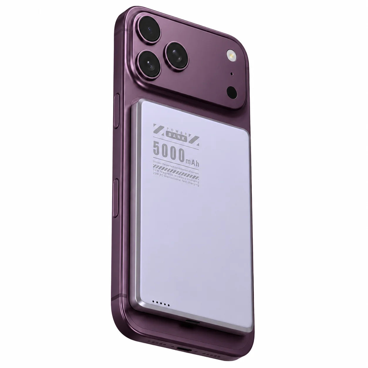 Lavender slim magnetic power bank on a phone with a compact battery #color_Lavender