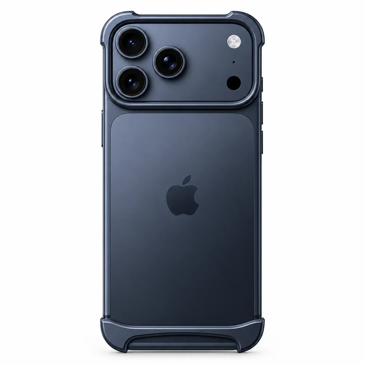 Dark blue two-piece metal phone bumper with an exposed back on a white background #color_Deep Blue