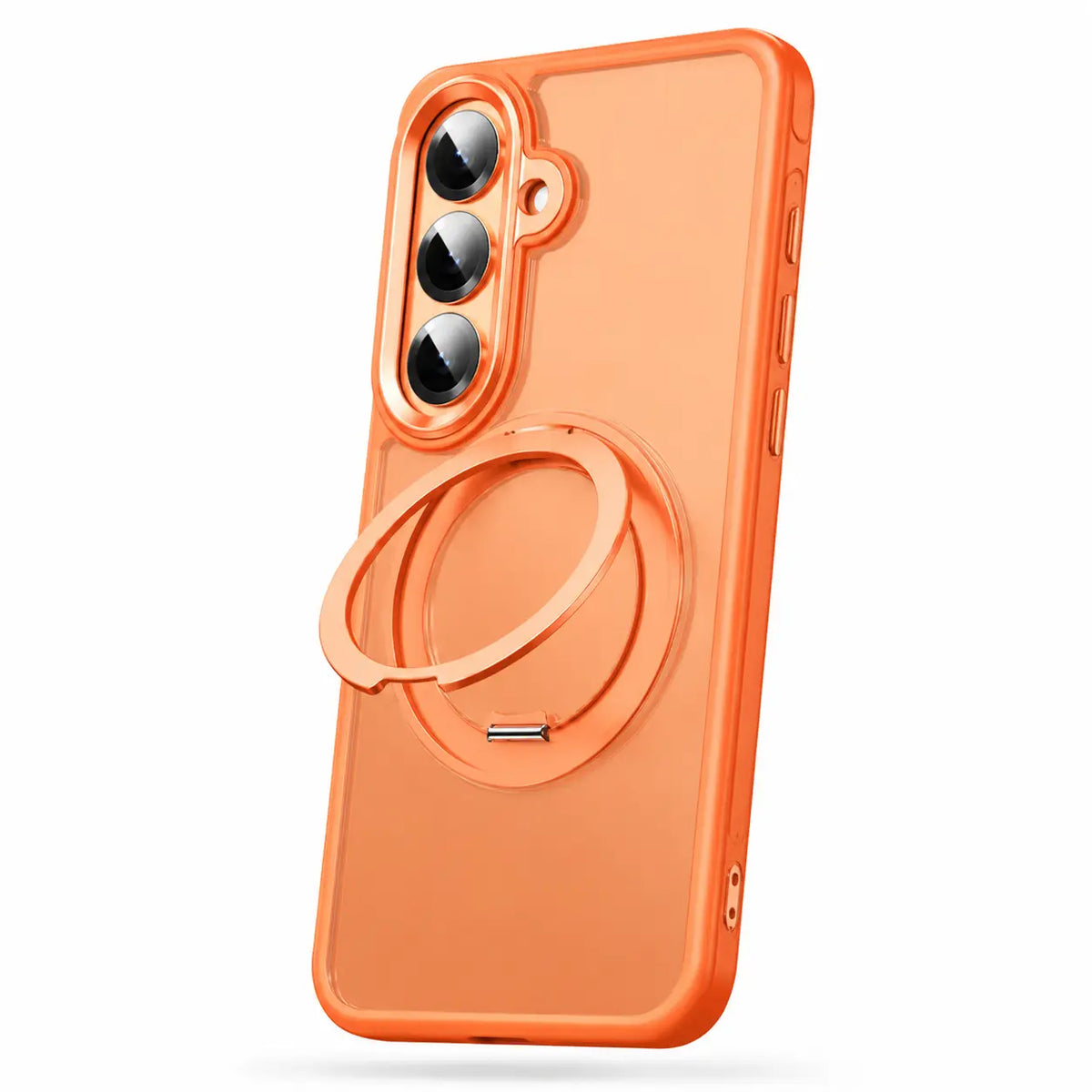 Orange clear magnetic Samsung Galaxy case with rotating ring stand