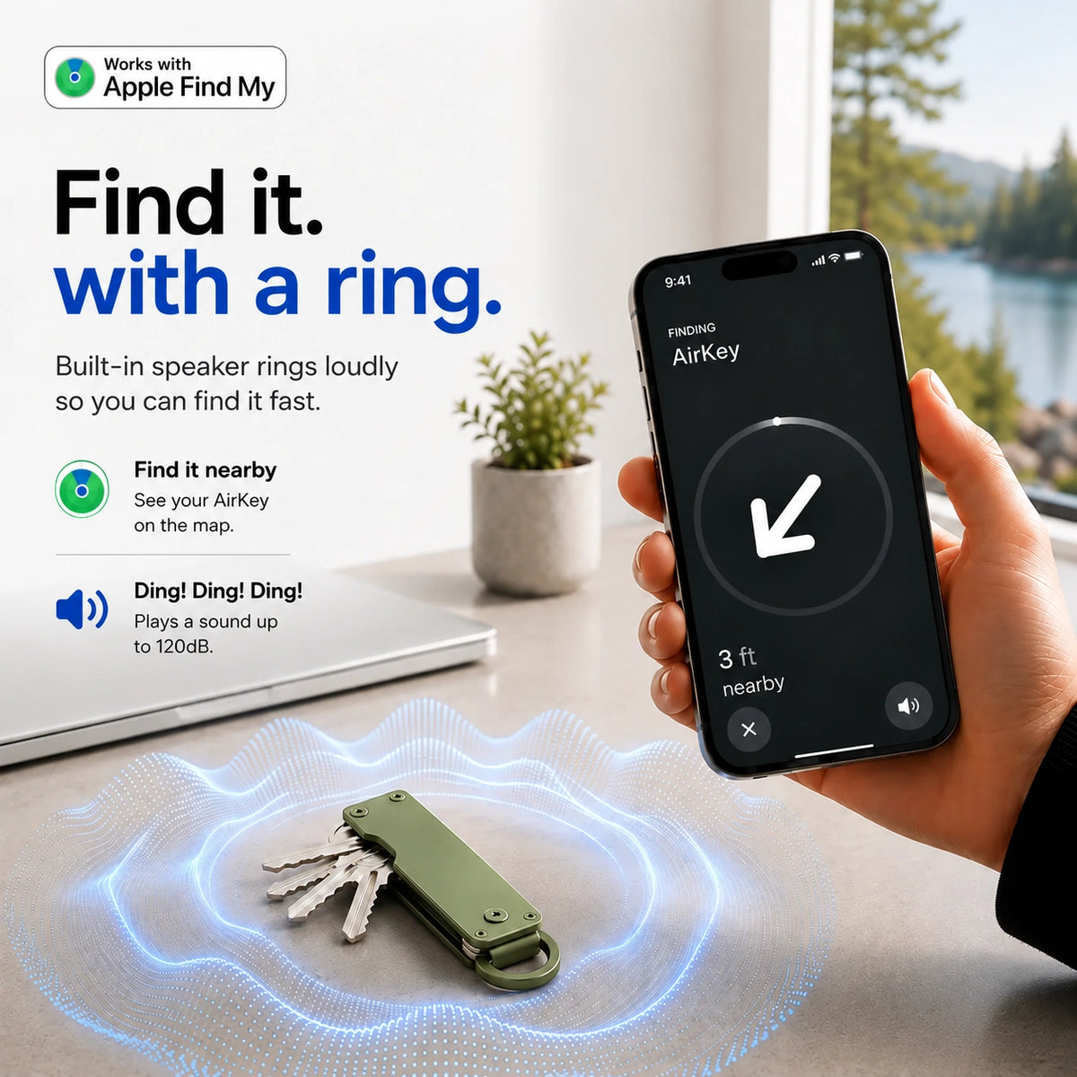 Spring Green compact tracking key organizer with a ringing location illustration #color_Spring Green