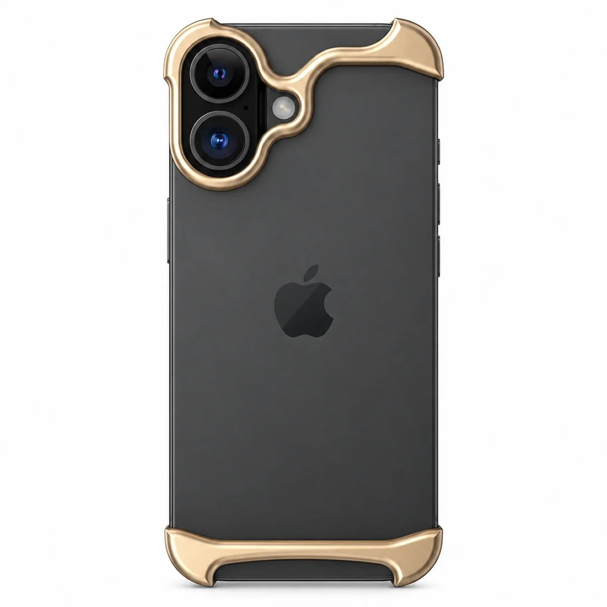 Gold two-piece metal phone bumper with exposed phone back on a white background #color_Champagne Gold